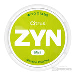 ZYN Citrus nicotine pouches in lime green packaging with citrus flavor, offering a refreshing nicotine experience without smoke.