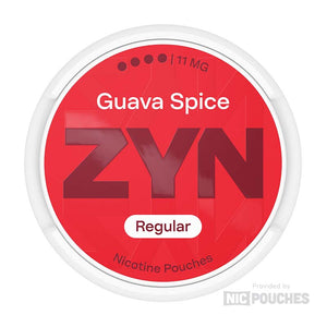 ZYN Guava Spice X Strong 11mg nicotine pouches, exotic guava and spice flavor in a compact tin, high strength smokeless tobacco alternative